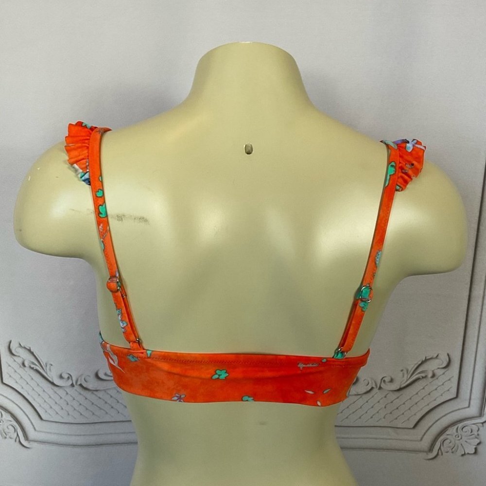 🎖HP🎖 SO Orange Floral Ruffled Midkini Swimsuit Top Juniors Large 11-13 New - Picture 4 of 4